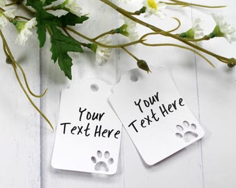 Custom Paw Print Tags - White Baby Shower Favor Tags - Personalized Animal Gift Tags - Dog Theme - Event Tags - Puppy Party