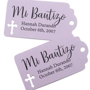 White Baptism Tags Mi Bautizo Thank You Labels for Baptism White Catholic Favor Tags First Communion Party Favor Tags Light Purple