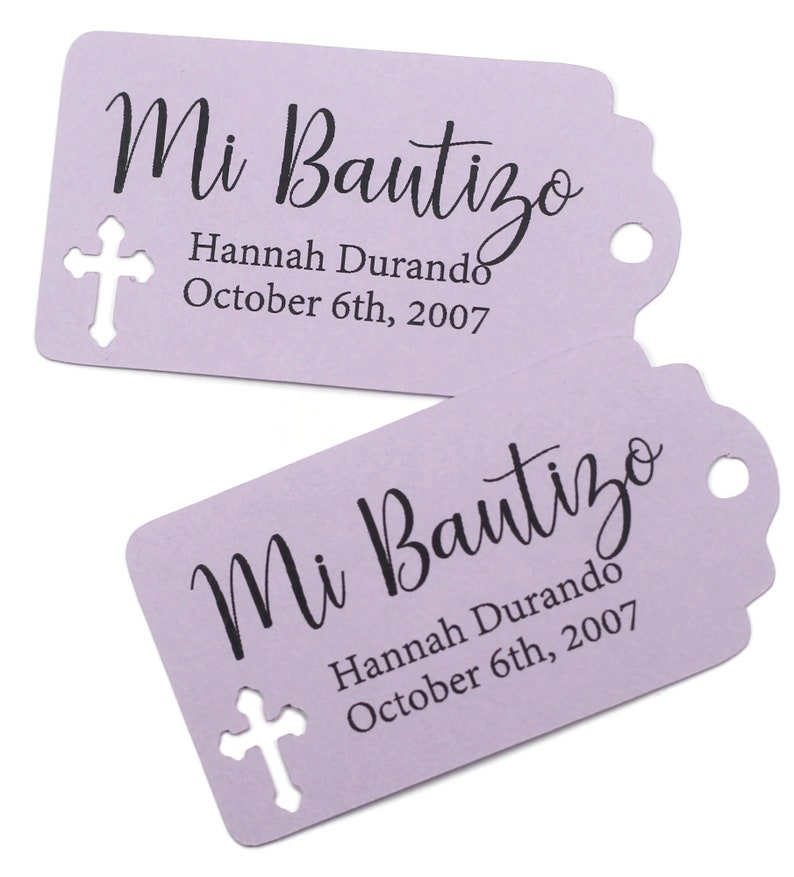 White Baptism Tags Mi Bautizo Thank You Labels for Baptism White Catholic Favor Tags First Communion Party Favor Tags Light Purple