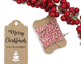 Holiday Kraft Brown Gift Tags - Pack of 12, Christmas Tree Cut Out, Happy Holidays, Personalized