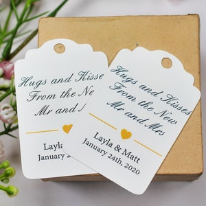 Custom Wedding Tags Personalized White Tags Elegant Labels White Custom Wedding Favors Hugs and Kisses from the Mr and Mrs image 1