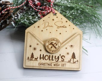 Personalized Letter to Santa Wooden Ornament - Kid's Christmas Wish List