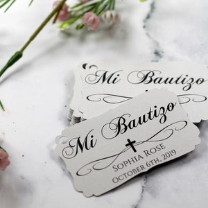 Mi Bautizo Tags Baptism Thank You Tags Catholic Favor Tags for Boy Personalized Christening First Communion Labels Custom Baptism Light Grey