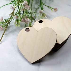 Blank Wooden Heart Shaped Tags - Unfinished Blanks 3 inches by 3.3 inches - Birch Favor Tags for Place Names - DIY Craft - Valentine Tags