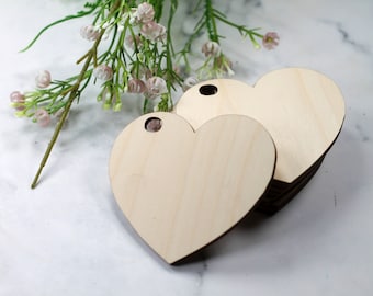 Blank Wooden Heart Shaped Tags - Unfinished Blanks 3 inches by 3.3 inches - Birch Favor Tags for Place Names - DIY Craft - Valentine Tags