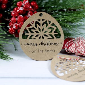 Christmas Gift Tags - Set of 12 Tags with Snowflake - Personalized Holiday Tags - Custom Kraft Holiday Tags - Snowflake Labels
