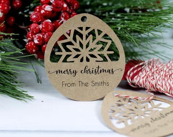 Personalized Christmas Gift Tags - Kraft Snowflake, Set of 12