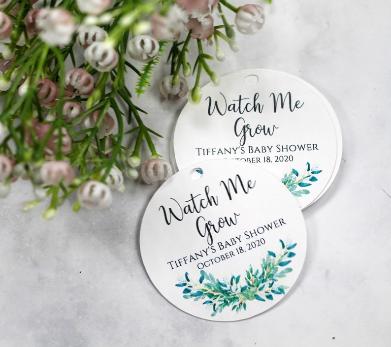 Watch Me Grow Tags Custom Thank You Tags with Greenery Baby Shower Thank You Labels Round Kraft Tags Personalized Baby Shower Favors image 5