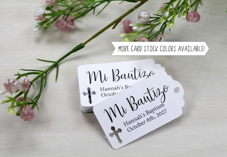 White Baptism Tags Mi Bautizo Thank You Labels for Baptism White Catholic Favor Tags First Communion Party Favor Tags White