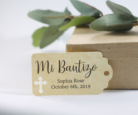 Small Personalized Favor Tags Mi Bautizo Antique Gold Baptism Tags Set of 20 