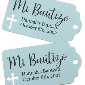 White Baptism Tags Mi Bautizo Thank You Labels for Baptism White Catholic Favor Tags First Communion Party Favor Tags Blue