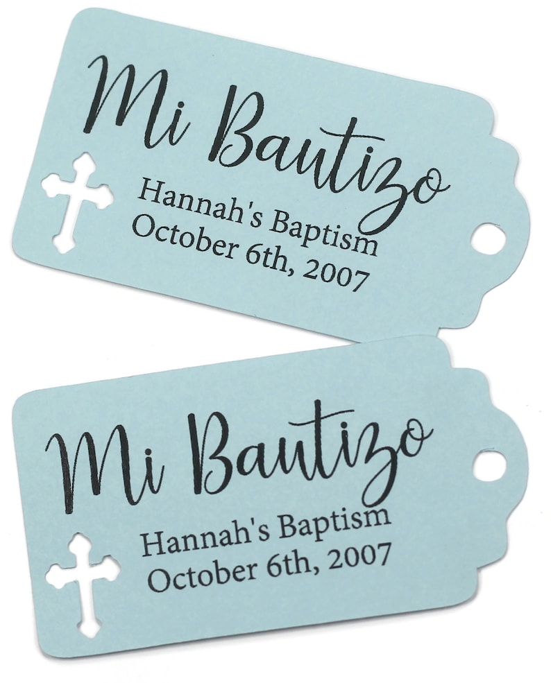 White Baptism Tags Mi Bautizo Thank You Labels for Baptism White Catholic Favor Tags First Communion Party Favor Tags Blue