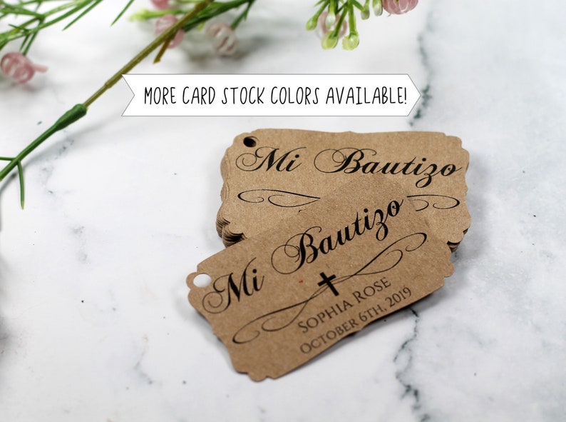 Mi Bautizo Tags Baptism Thank You Tags Catholic Favor Tags for Boy Personalized Christening First Communion Labels Custom Baptism Kraft Brown