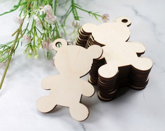 Blank Wooden Baby Shower Tags - Unfinished Blanks in Teddy Bear Shape 3 inches by 2.1 inches - Birch Favor Tags for Place Names - DIY Craft