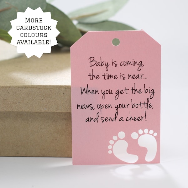 Baby is Coming Baby Shower Tags - Open Your Bottle - Light Pink Baby Feet Tags - Wine Favors - Send a Cheer - Baby Girl Favors