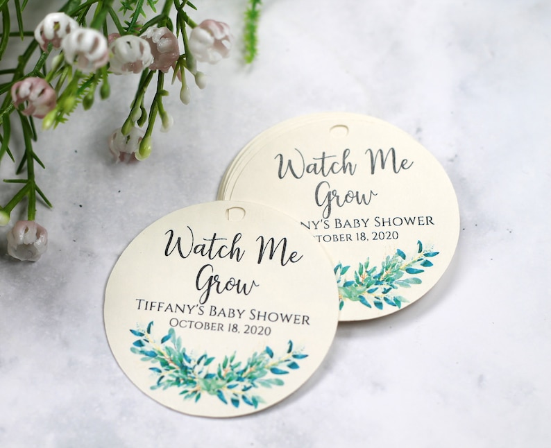 Watch Me Grow Tags Custom Thank You Tags with Greenery Baby Shower Thank You Labels Round Kraft Tags Personalized Baby Shower Favors image 4