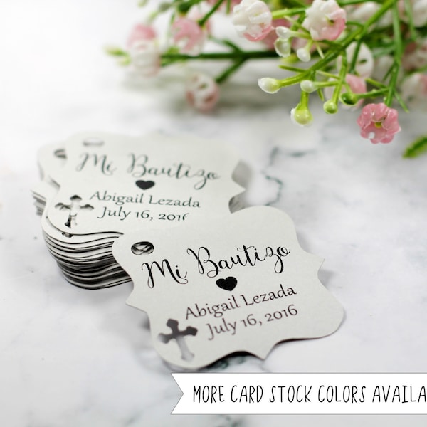 Mi Bautizo Favor Tags - Personalized Christening Favor Tags - Custom Labels for Baptism - God Bless Thank You Tags - Confirmation Labels