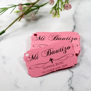 Mi Bautizo Tags Baptism Thank You Tags Catholic Favor Tags for Boy Personalized Christening First Communion Labels Custom Baptism Pink
