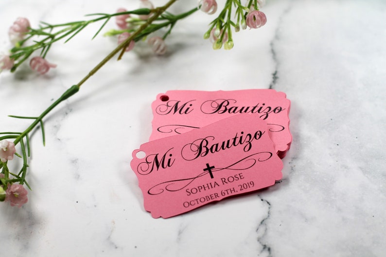 Mi Bautizo Tags Baptism Thank You Tags Catholic Favor Tags for Boy Personalized Christening First Communion Labels Custom Baptism Pink