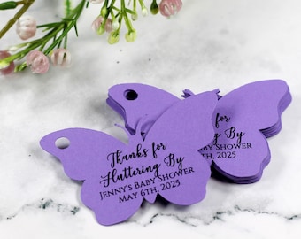 Etiquetas de mariposa púrpura - Etiquetas personalizadas de favor de baby shower - Etiquetas de fiesta de mariposas - Etiquetas de mariposas - Gracias personalizadas por revolotear