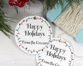 Christmas Gift Tags - Set of 12 Round Tags with Christmas Wreath - Personalized Holiday Tags - Custom White Holiday Tags - Present Labels
