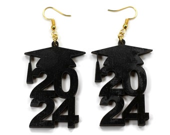 Graduation Earrings - Black Cap Earrings for Her - Wooden Earrings - 2024 Grad - Graduation Party Earrings - Gifts for Her - Grad Ceremony