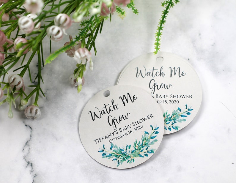 Watch Me Grow Tags Custom Thank You Tags with Greenery Baby Shower Thank You Labels Round Kraft Tags Personalized Baby Shower Favors image 6