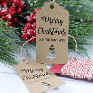 Holiday Kraft Brown Gift Tags - Pack of 12, Christmas Tree Cut Out, Happy Holidays, Personalized