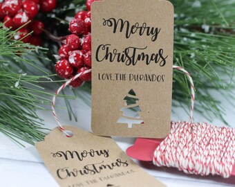 Gepersonaliseerde kraftbruine kerstcadeaukaartjes - boomuitsparing, pak van 12