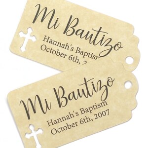 White Baptism Tags Mi Bautizo Thank You Labels for Baptism White Catholic Favor Tags First Communion Party Favor Tags Antique Gold