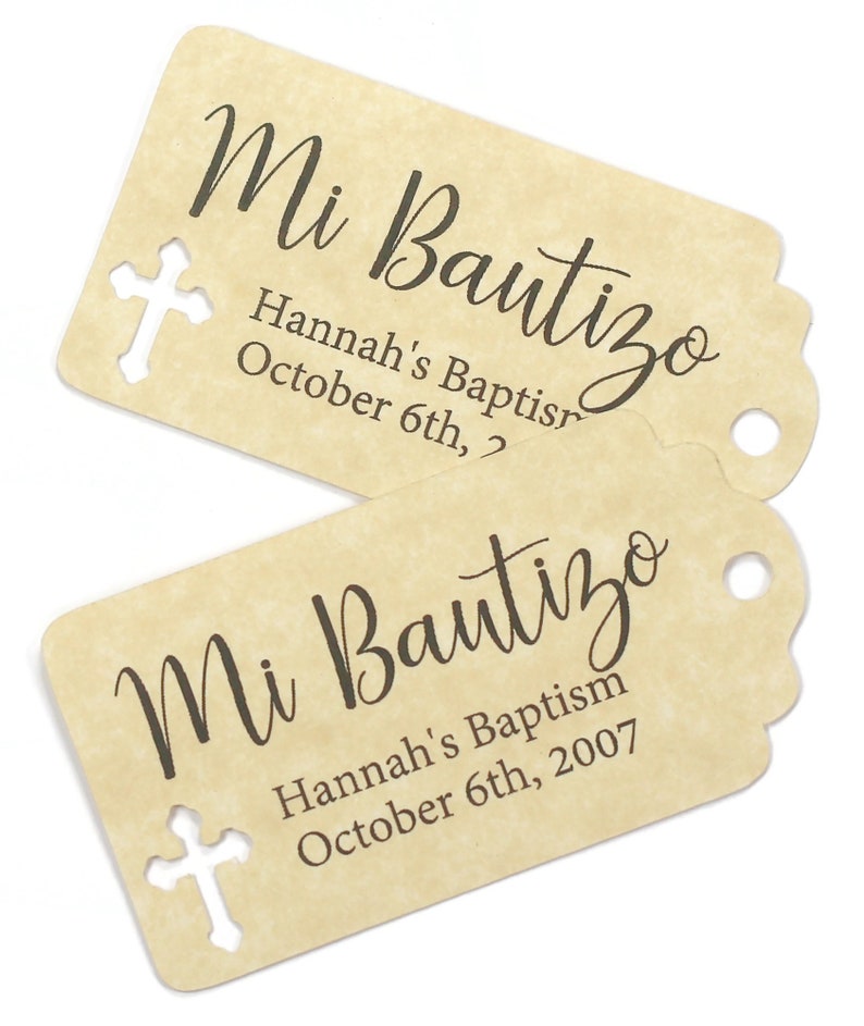 White Baptism Tags Mi Bautizo Thank You Labels for Baptism White Catholic Favor Tags First Communion Party Favor Tags Antique Gold