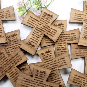 Baptism Favor - Wooden Cross Christening Favor - Walnut Gift - Christian Cross - Lord&#39;s Prayer - Wedding Favor - Our Father Prayer