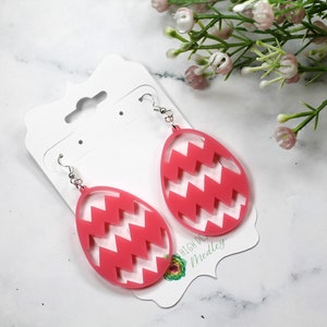 Easter Egg Earrings for Women Pink Acrylic Earrings Pink Easter Earrings Spring Earrings Easter Basket Gift Gift for Girls Zig Zag