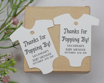 Thanks for Popping By Baby Shower Tags - Gender Neutral Shower Favors - Custom One Piece Shaped Tags - Personalized Baby Shower Labels