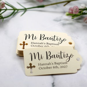 White Baptism Tags Mi Bautizo Thank You Labels for Baptism White Catholic Favor Tags First Communion Party Favor Tags Cream