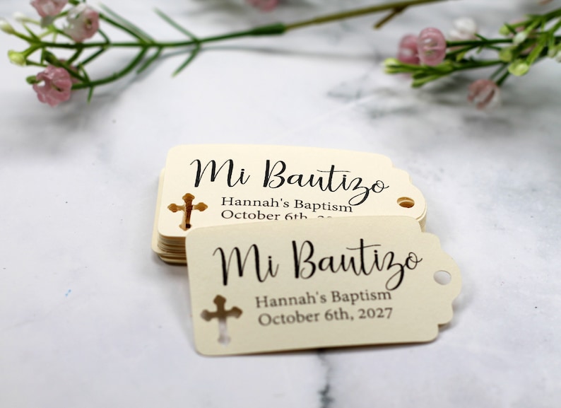 White Baptism Tags Mi Bautizo Thank You Labels for Baptism White Catholic Favor Tags First Communion Party Favor Tags Cream