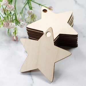 Blank Wooden Star Shaped Tags - Unfinished Blanks in Star Shape 3 inches by 3 inches - Birch Favor Tags for Place Names - DIY Craft or Party