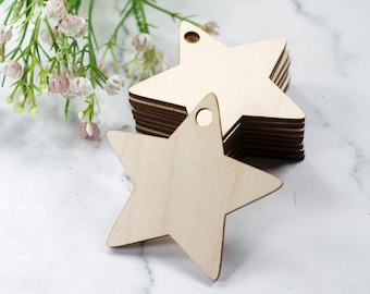 Blank Wooden Star Shaped Tags - Unfinished Blanks in Star Shape 3 inches by 3 inches - Birch Favor Tags for Place Names - DIY Craft or Party
