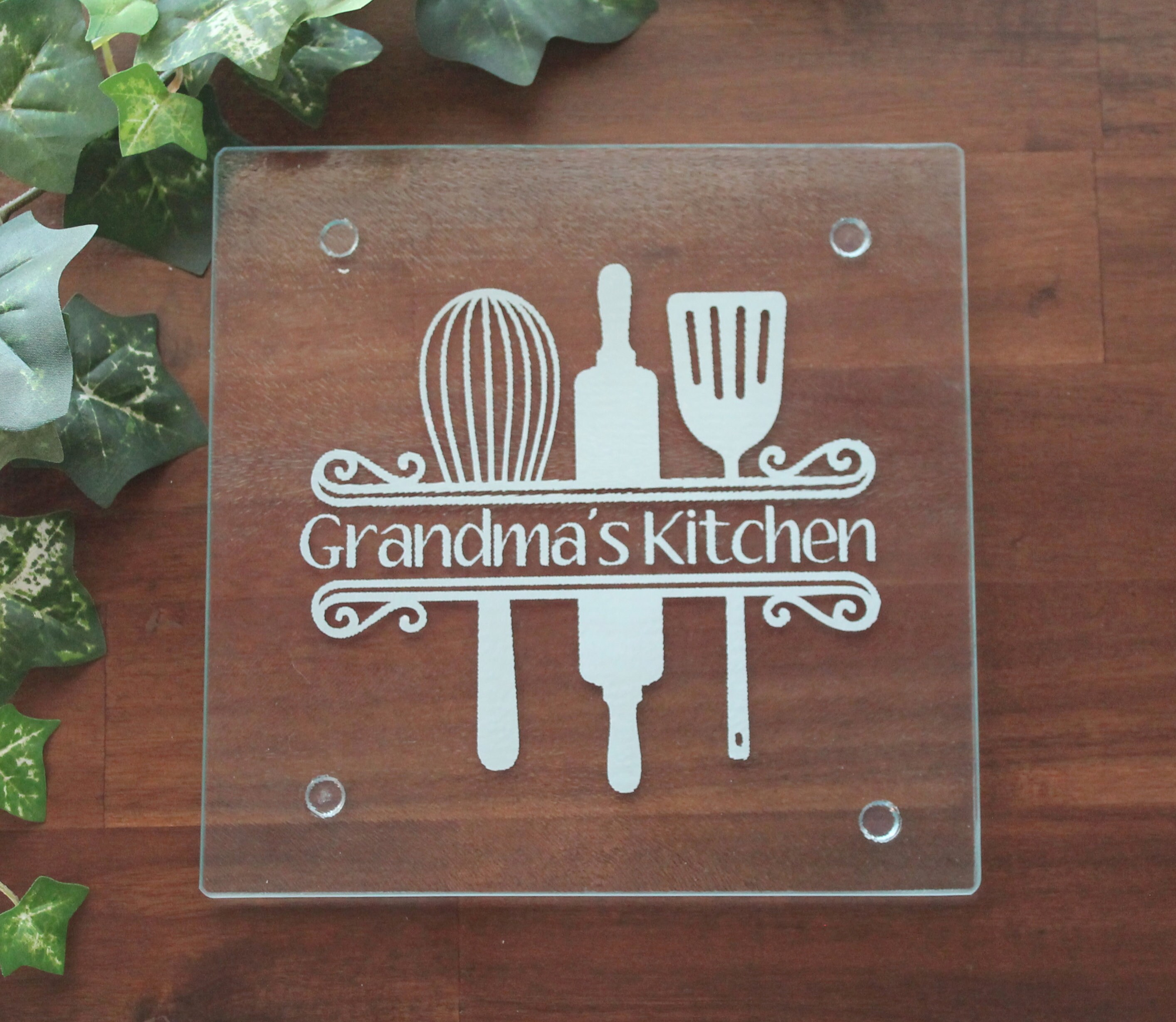 Grandma's Kitchen Cutting Board Small Glass Trivet Etsy