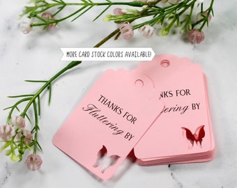Butterfly Tags 20 pc - Thanks for Fluttering By - Thank You Party Tags - Bridal Shower - Baby Pink Shower Favor Tags - Party Favor Tags
