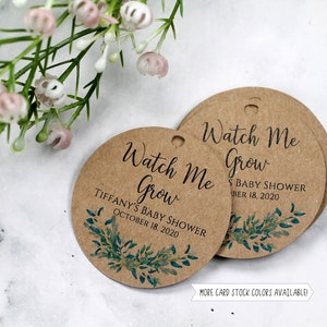 Watch Me Grow Tag - Etichette di ringraziamento personalizzate con verde - Etichette di ringraziamento per baby shower - Etichette Kraft rotonde - Bomboniere personalizzate per baby shower