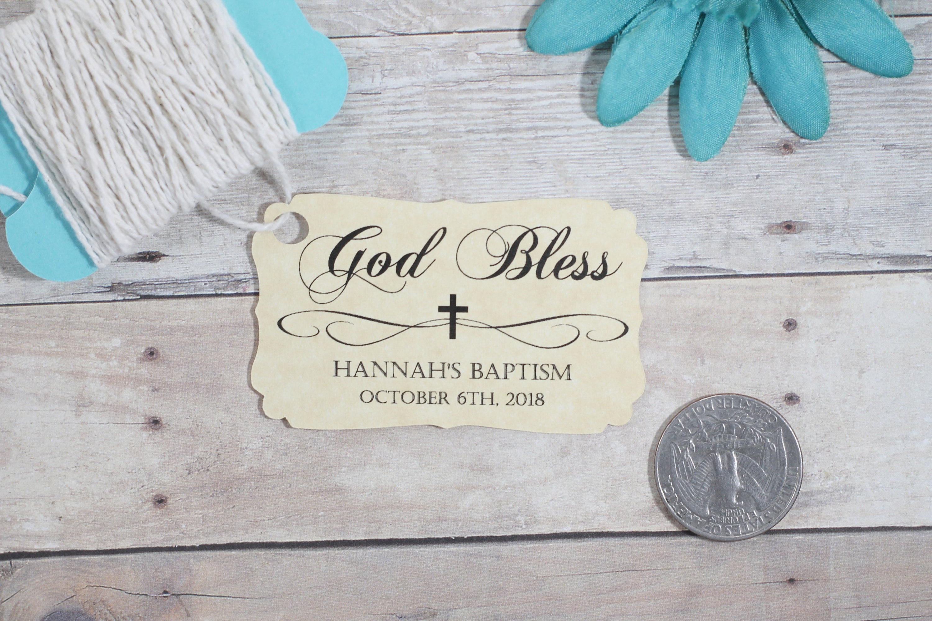 God Bless Baptism Tags Thank You Tags Antique Gold | Etsy
