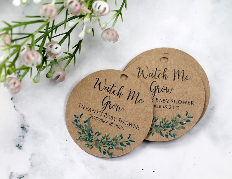 Watch Me Grow Tags Custom Thank You Tags with Greenery Baby Shower Thank You Labels Round Kraft Tags Personalized Baby Shower Favors image 7