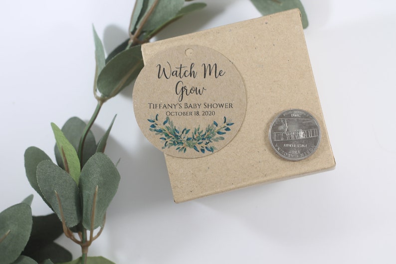 Watch Me Grow Tags Custom Thank You Tags with Greenery Baby Shower Thank You Labels Round Kraft Tags Personalized Baby Shower Favors image 2