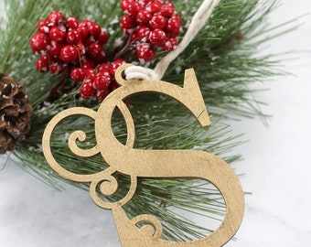 Stocking Letter Tag - Personalized Wooden Christmas Tree Ornament - Custom Monogram in Silver and Gold - Tree Decoration - Stocking Tag