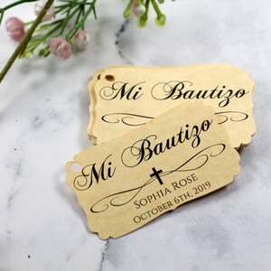 Mi Bautizo Tags Baptism Thank You Tags Catholic Favor Tags for Boy Personalized Christening First Communion Labels Custom Baptism Antique Gold