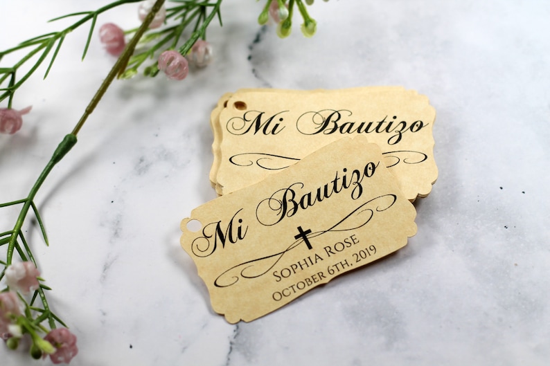 Mi Bautizo Tags Baptism Thank You Tags Catholic Favor Tags for Boy Personalized Christening First Communion Labels Custom Baptism Antique Gold