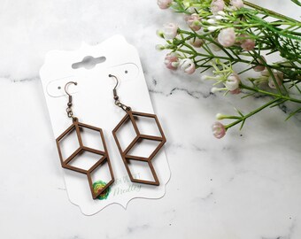 Long Wood Earrings for Women - Geometric Walnut Earrings - Rustic Earrings - Asymmetric Earrings