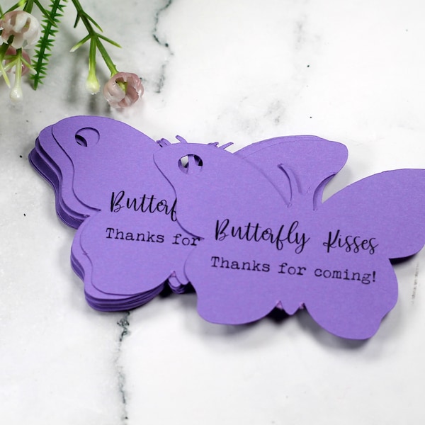 Butterfly Tags  - Thank You Party Favors - Butterfly Theme Labels for Shower or Party - Butterfly Kisses Thank You for Coming!