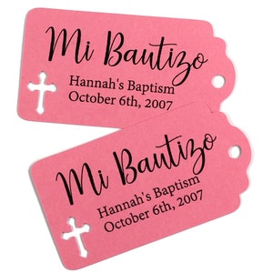 White Baptism Tags Mi Bautizo Thank You Labels for Baptism White Catholic Favor Tags First Communion Party Favor Tags Pink